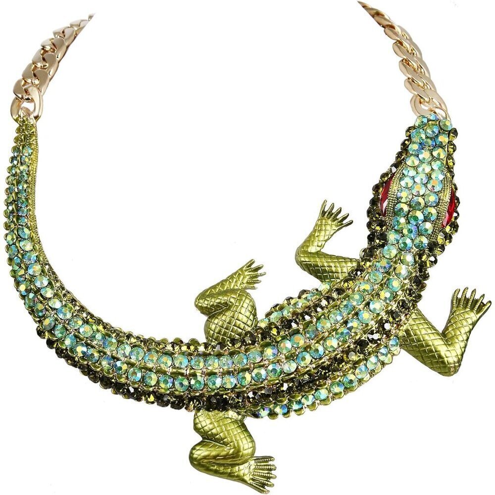 Gothic Crystal Crocodile Necklace Women Prom Halloween Accessories Green Gold